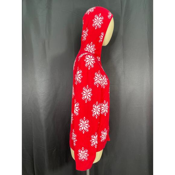 Reversable Holiday Sweater Hoodie, Red & White Snowflakes, Zip Up Ugly Christmas - Picture 7 of 10